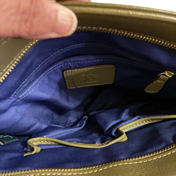 Women’s Ann Klein Olive Green Purse. Gold Hardware. Blue Lining. 10”x10”x4” - Picture 8 of 12